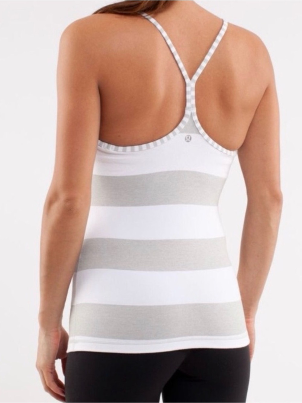 lululemon athletica White and Light Gray Striped Racerback Power Y Tank - Size 8